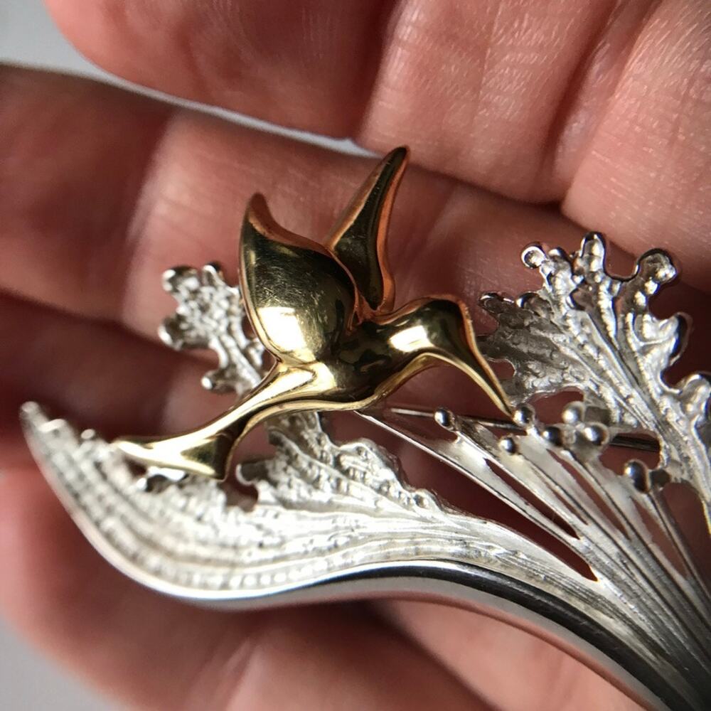 Brutalist Modernist Sterling/Gold Wash Hummingbird 925 FB brooch/pin 2"x2.5" - Picture 2 of 8